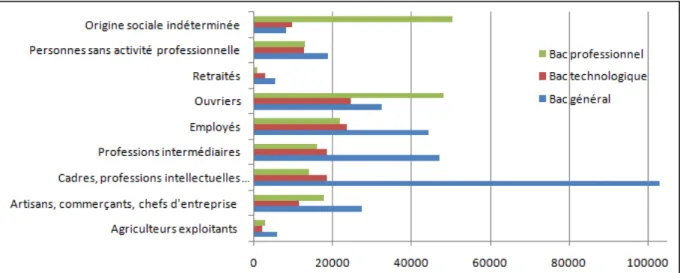 Figure 9 : Origine sociale des bacheliers français en 2012. 