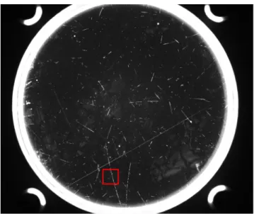 Fig. 3 Sample 12-0192 after scratching procedure. Red square shows the position of the scratch imaged during 500-nm iterative MRF removals.