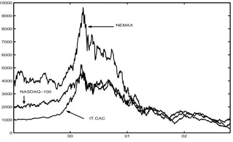 Fig. 2.1 – Graphes du NASDAQ-100, du IT.CAC et du NEMAX