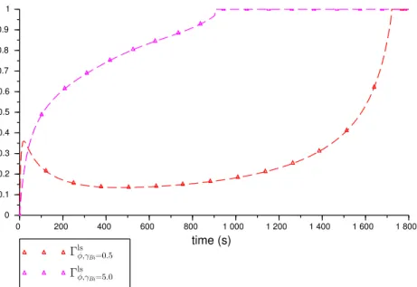 Figure 3: Γ ls φ (t) – γ Bi = 0.5 and γ Bi = 5.0 cases – R(10 −4 ) model