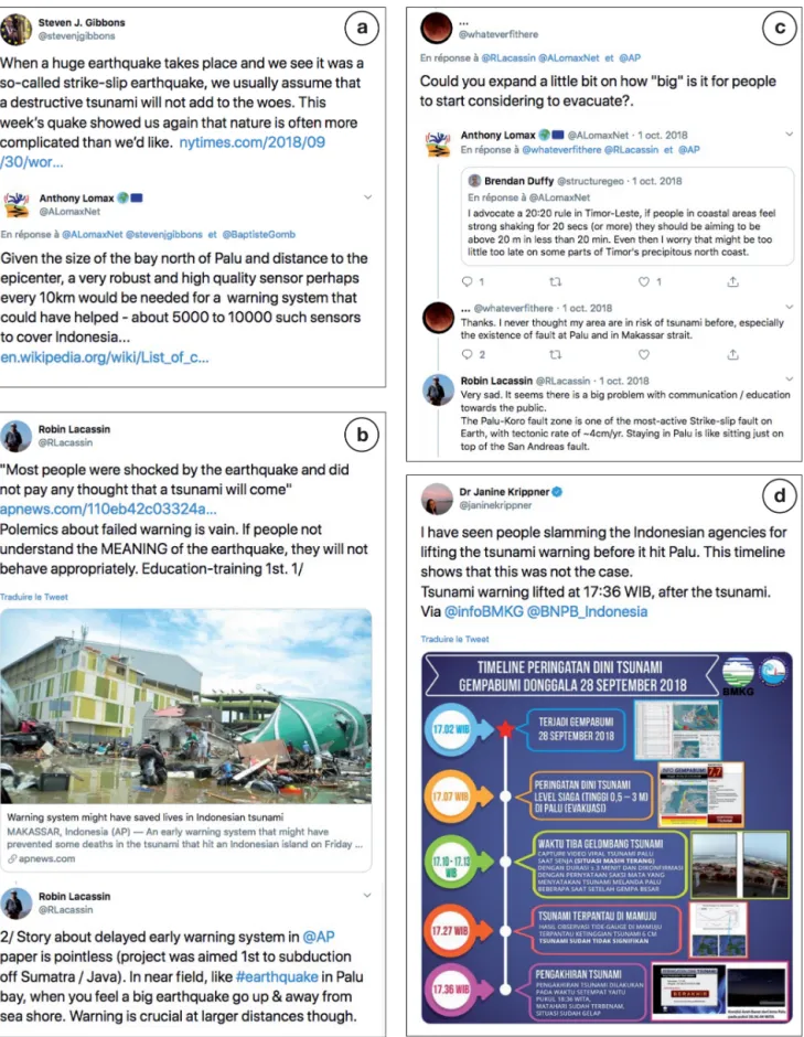 Figure 3. Screenshots of selected tweets about the tsunami warning in the case of Palu
