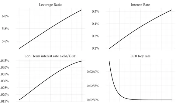 Figure 1.5 – Interest rates and leverage ratio for the Euro Area: model forecast