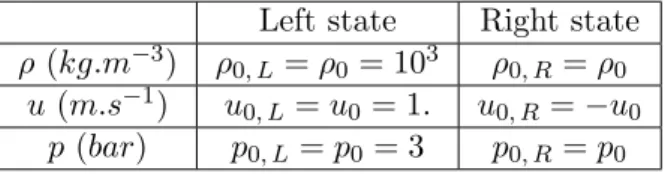 Table 5: Stiffened gas symmetric double shock initial conditions