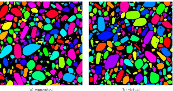 Figure 4: 1000×1000 voxels sections from segmented and virtual models of the VI-RDX/Wax material