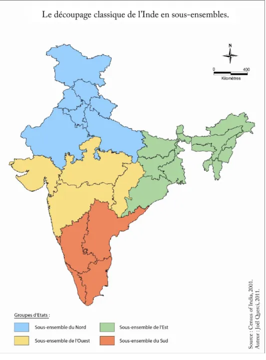 Figure 8 : Le découpage classique de l'Inde. 