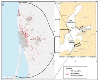 Figure 1. Territorial change of settlements during 2005-2013, ha. 