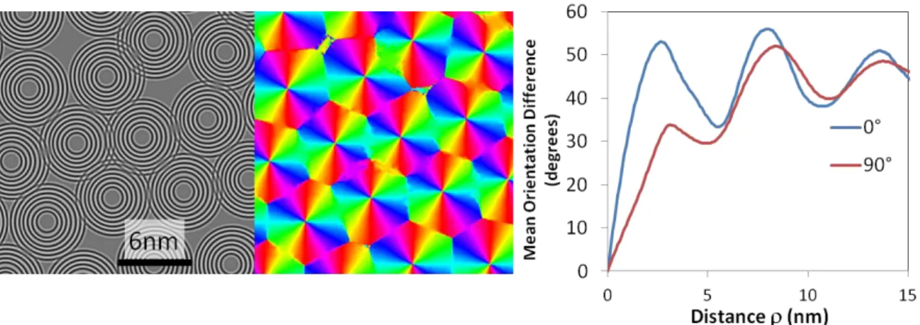 Figure 5: zoom of an artificial image made of a stacking of concentric circles, local  orientation and Mean Orientation Difference diagram