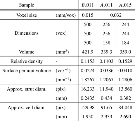 Table 1: Geometrical characteristics of CMT images of actual S i S iC foams