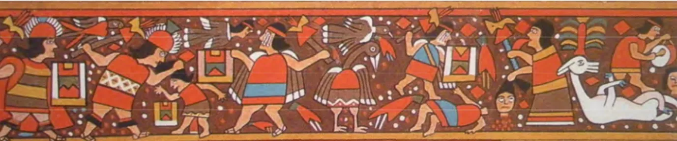 Figure 2.1- Représentation des guerres Inka/Chanka sur un qero cuzquénien   (Flores Ochoa et al., 1998) 