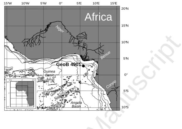 Fig. 1  Location  of  sediment  coring  site GeoB 4901  in  2184 m  water  depth  on  the 944 