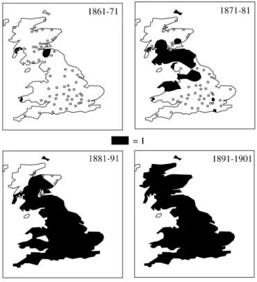 Figure 5.6. La diffusion de la contraception en Grande-Bretagne entre 1861 et 1901
