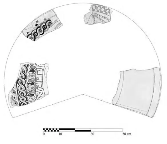 Fig. 4. Restituzione grafica dell’acroterio centrale  (disegni R. Pontolillo; elaborazione in Cad V