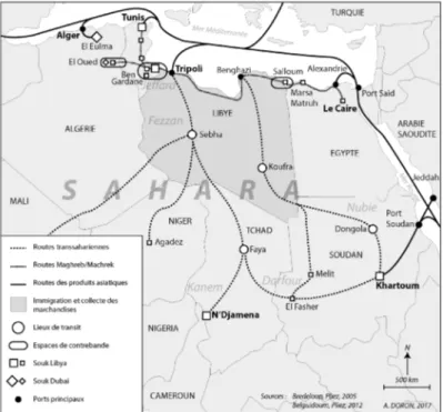 Figure 2. Le réseau des souks Libya : routes et places marchandes