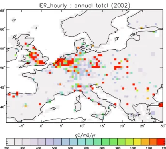 Fig. 1. Annual fossil fuel emissions from the “IER hourly” inven- inven-tory.