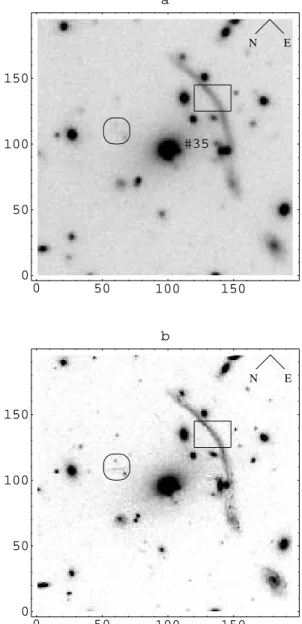 Fig. 1. a) Extraction of a sub-image (196 × 196 pixels) of Abell 370 observed with the CFHT