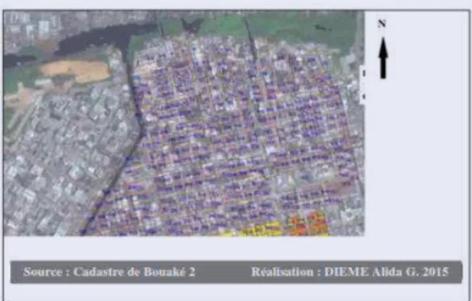 Figure 1: Carte des plans cadastraux de la ville de Bouaké 