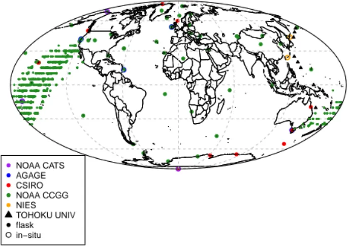 Fig. 1. Map of observation sites and ship tracks by network.