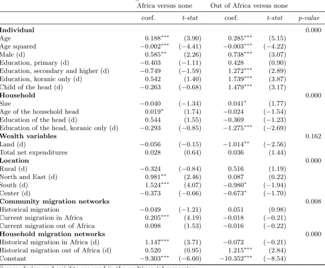 Table 6: Migration decision: individual multinomial logit regression model