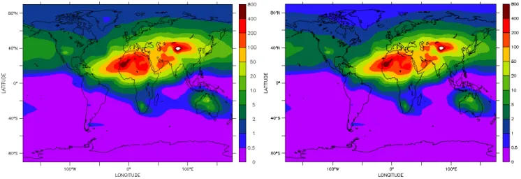 Fig. 3. Same as Fig. 1 but for DD aerosols with radius between 0.5 and 10 µm (species 3)