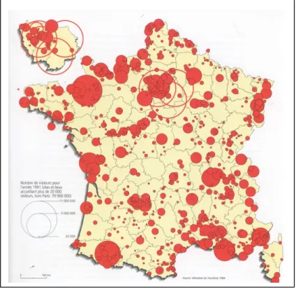 Figure 1-a : Les sites et les lieux les plus visités de France en 1991