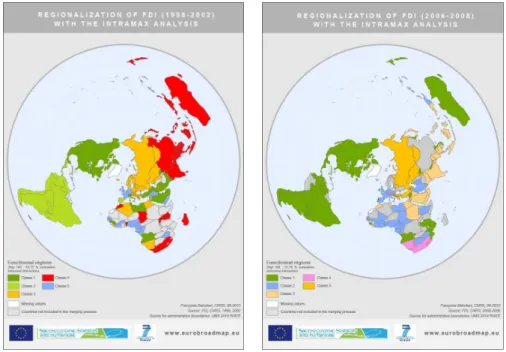 Figure 7: Divisions of the World based on FDI flows with Intramax Analysis - 1998-2002 and 2006-08