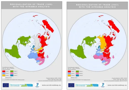 Figure 8: Divisions of the World based on Trade flows with Intramax - 1986 and 2007