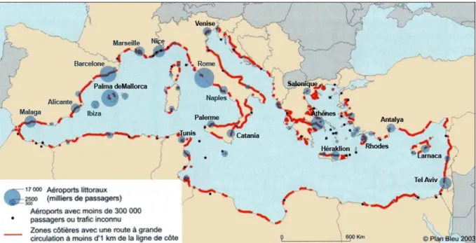 Figure 2 - Infrastructures routières et aéroportuaires sur le littoral méditerranéen 