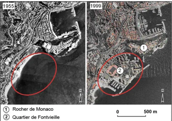 Figure 6 - Exemple d'urbanisation empiétant sur le littoral marin : le quartier de  Fontvieille en Principauté de Monaco 
