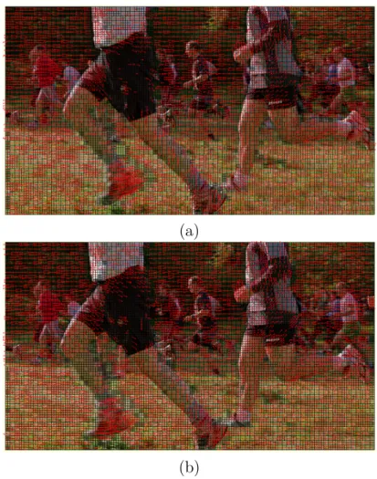 Figure 2.7: Représentation des champs de mouvements de deux images successives de la séquence Runners 720p codée avec H.264/AVC à QP=22.