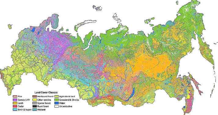 Fig. 1. Vegetation (land cover) classification in Russia specifically made for estimating greenhouse gas fluxes and stocks (from Schep- Schep-aschenko et al., 2011a).