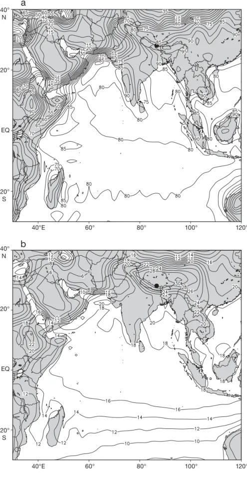 Fig. 4. Distribution of summer (Jun-Sept) mean air humidity in the Indian Ocean over the period 1951–2001