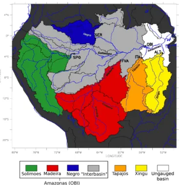 Figure 1. Map of the Amazon sub-basins and their gauging stations.