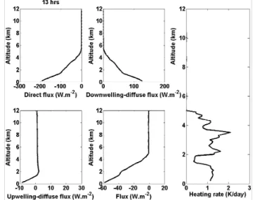 Fig. 9. Daily evolution of radiative forcings at the surface, TOA and in the atmosphere for the three approaches