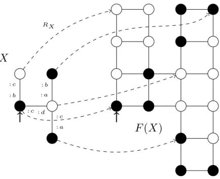 Figure 3.2: To each original vertex of X, R X associates a vertex of F (X) within the square of four it creates