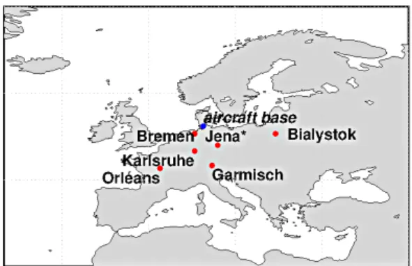 Fig. 1. A map of the five European TCCON sites, and a mobile FTS system located at Jena (indicated by Jena*), which were calibrated with respect to WMO standards for the first time during the IMECC campaign