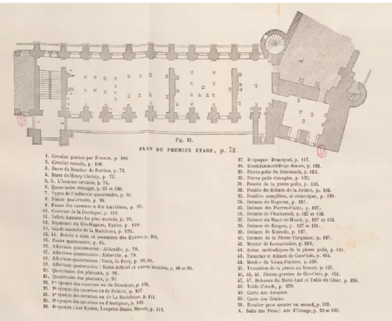 Fig. 11: Plans du musée des Antiquités celtiques et gallo-romaines tirés de Promenades au musée de Saint-Germain par Gabriel de Mortillet, 1869