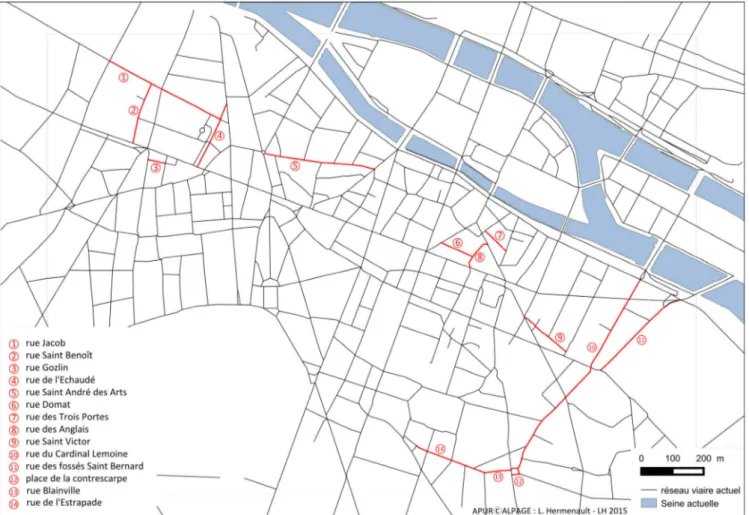 Figure 1. Carte de la rive gauche de Paris destinée à faciliter la localisation des rues mentionnées dans le texte 