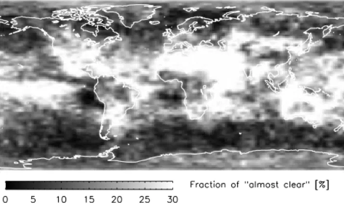 Figure 3. Mean height of the scattering layer for cases with an optical thickness (either cloud or aerosol or both) between 0 (excluded) and 0.2.