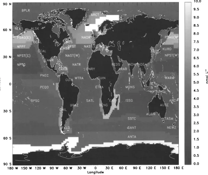 Figure 4. Unsmoothed  first-guess  field of annual  DMS sea  surface  concentration  (nM)