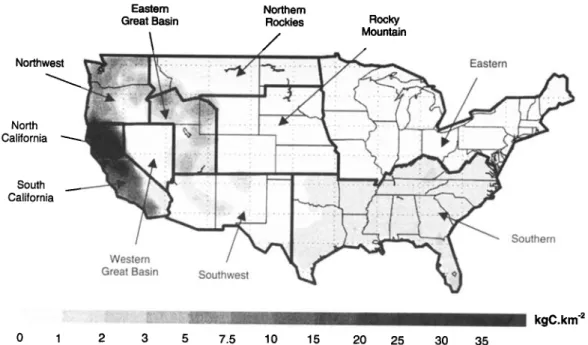Figure  7.  Spatial  distribution  of average  annual  emissions  of black  carbon  for the conterminous  United  States  (in kilograms  of carbon  per square  kilometer)