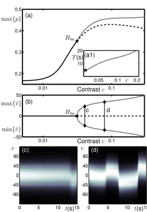 Figure 9: Bifurcation diagram with complex input for model parameterised in terms of contrast.