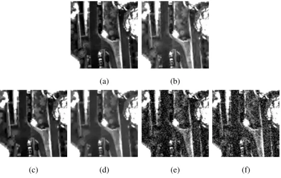 Fig. 10. Visual comparison of quantizing removal techniques. (a) is the reference image, (b) is the compressed image, (c) is the image obtained using the post-processing technique proposed in [20], and (d) is the image obtained using the post-processing te