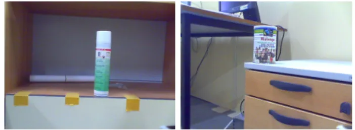 Fig. 3. Panoramic-based arm positioning: images acquired by the embedded camera before and after the motion.