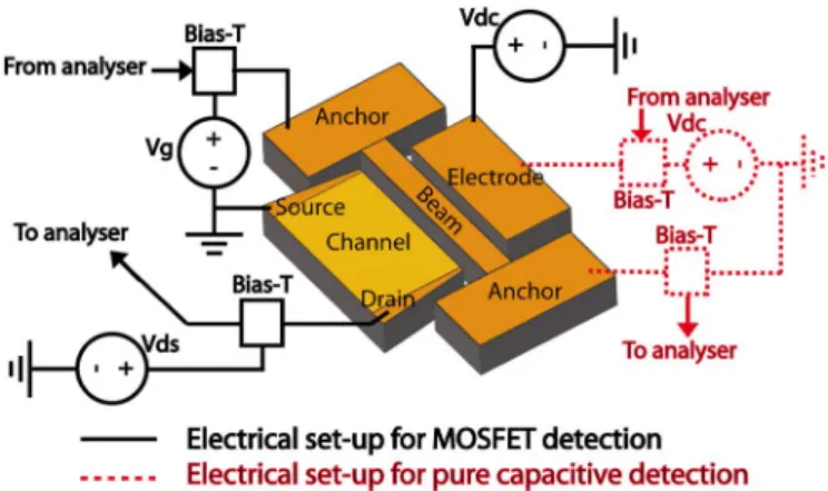 Fig. 1. Principle schematic and electrical characterization setup of the RSG- RSG-MOSFET device.