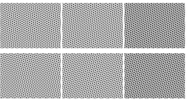 Figure 4. Examples of quasipatterns: superposition of hexagons. Top row: α = 12 π = 15 ◦ ; bottom row: