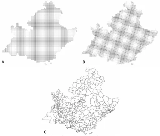 Figure 6: Non-overlapping meshes of squares of 4 km for pollution (A) and meteorological (B) data.