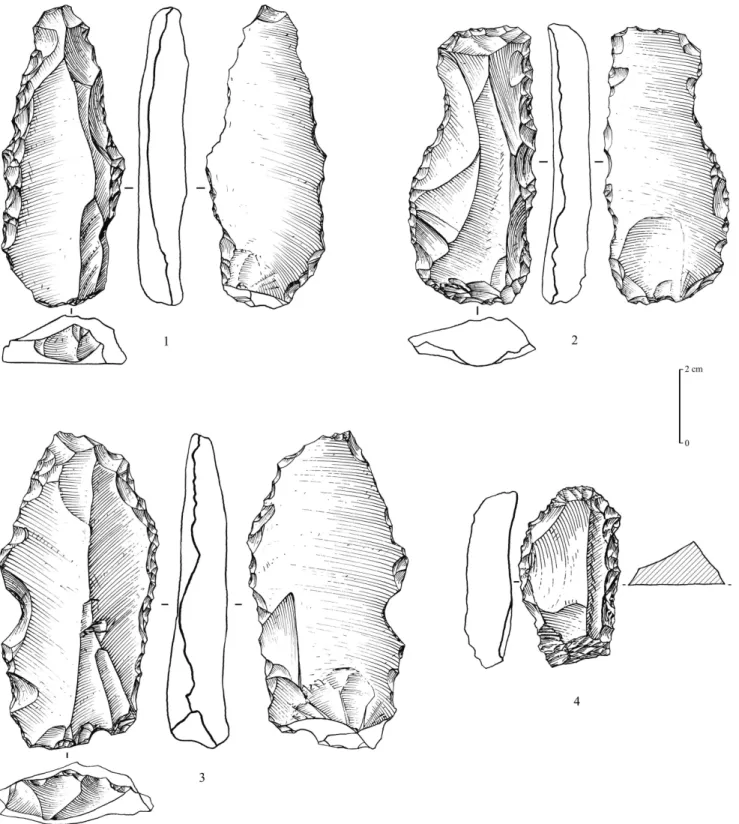 Figure 9. Middle Palaeolithic retouched tools from Mundafan, in chert. 1–4: retouched elongated thick flakes with facetted butts