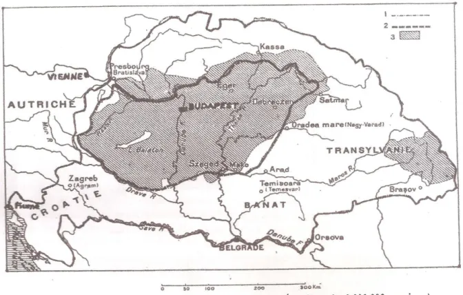 Figure 7 : Les frontières de la nouvelle Hongrie (source : Eisenmann 1920). 
