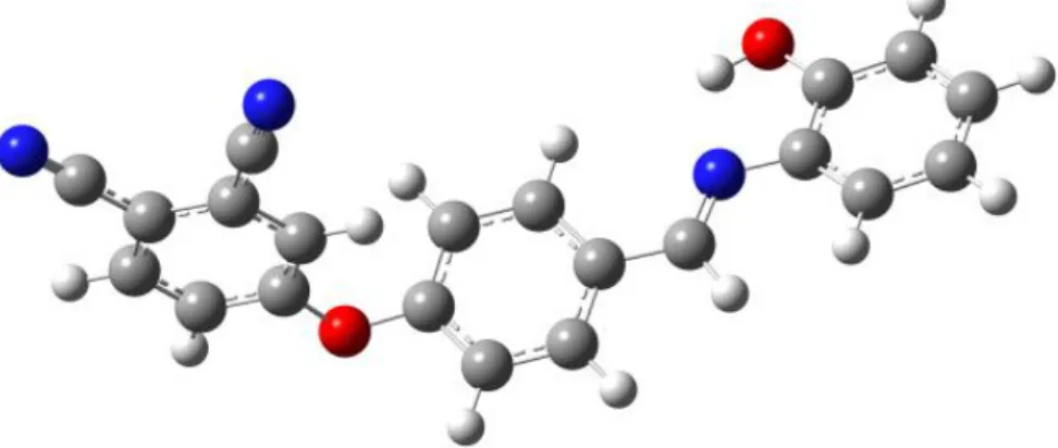 Figure II.4. Structure optimisée de la molécule C 21 H 13 N 3 O 2  (DFT B3LYP/6-31G(d,p))