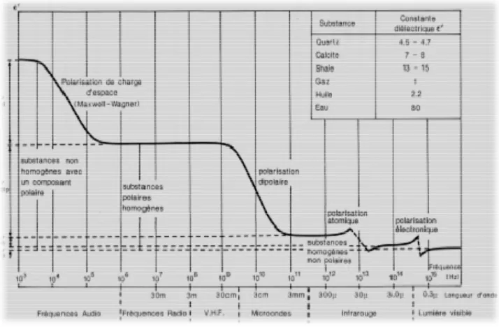 FIG 1.3. Influence des différentes polarisations en fonction de la fréquence (Tillard 1991)